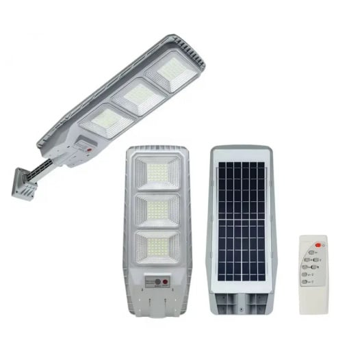 Lampa solara cu telecomanda si suport,100W, senzor de miscare, 3 cadrane, 108 LED-uri, 6000k, 10000lm, IP66, 31x19, gri
