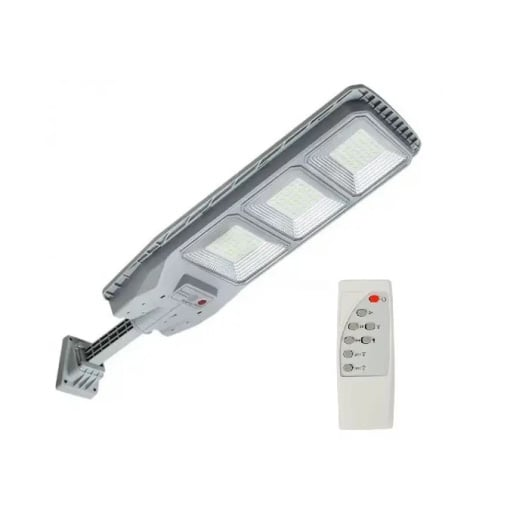 Lampa solara cu telecomanda si suport,100W, senzor de miscare, 3 cadrane, 108 LED-uri, 6000k, 10000lm, IP66, 31x19, gri