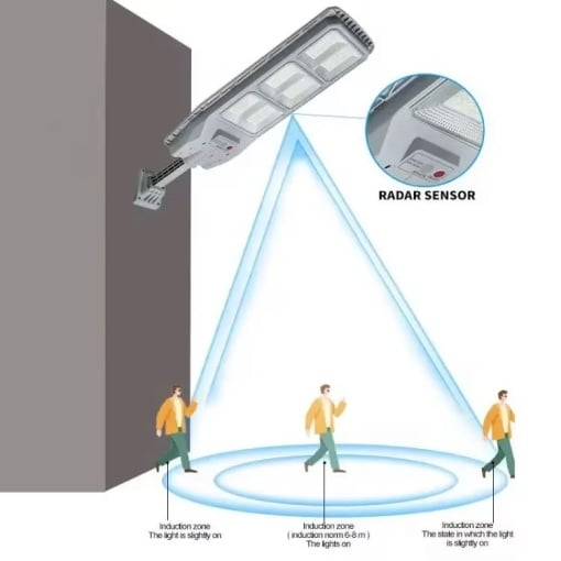 Lampa solara cu telecomanda si suport,100W, senzor de miscare, 3 cadrane, 108 LED-uri, 6000k, 10000lm, IP66, 31x19, gri