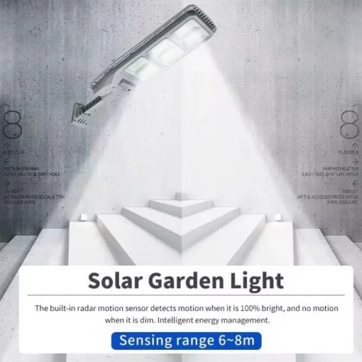 Lampa solara cu telecomanda si suport,200W, senzor de miscare, 12 cadrane, 108 LED-uri, 6000k, 10000lm, IP66, 31x19, gri