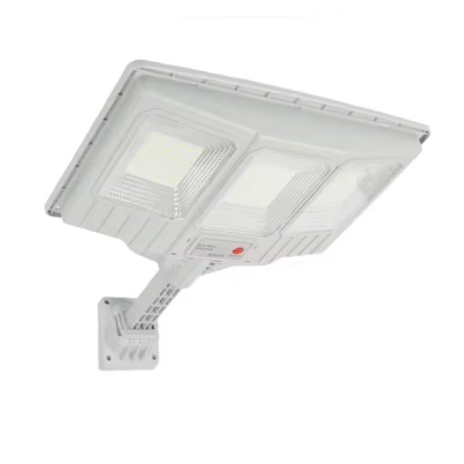 Lampa solara stradala cu telecomanda, JG-703, 6.5W, 3 cadrane, 108 LED-uri, 6000K, 10000lm, IP67, cu suport si senzor de miscare, 31x19 cm, gri