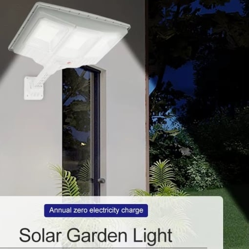 Lampa solara stradala cu telecomanda, JG-703, 6.5W, 3 cadrane, 108 LED-uri, 6000K, 10000lm, IP67, cu suport si senzor de miscare, 31x19 cm, gri