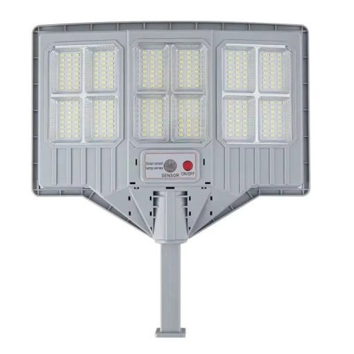 Lampa solara stradala cu telecomanda, 6.5W, 12 cadrane, 108 LED-uri, 6000K, 10000lm, cu suport si senzor de miscare, 31x19 cm, gri