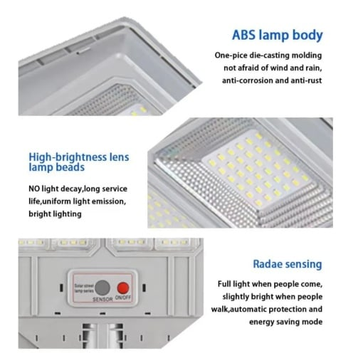 Lampa solara stradala cu telecomanda, 6.5W, 12 cadrane, 108 LED-uri, 6000K, 10000lm, cu suport si senzor de miscare, 31x19 cm, gri