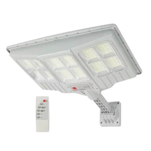 Lampa solara stradala cu telecomanda, 6.5W, 12 cadrane, 108 LED-uri, 6000K, 10000lm, cu suport si senzor de miscare, 31x19 cm, gri