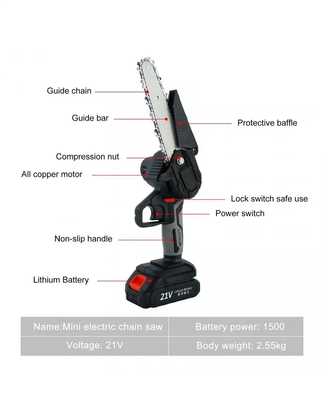 Mini drujba 48V, 6 inch, 2 acumulatori Li-ion, Dasgut