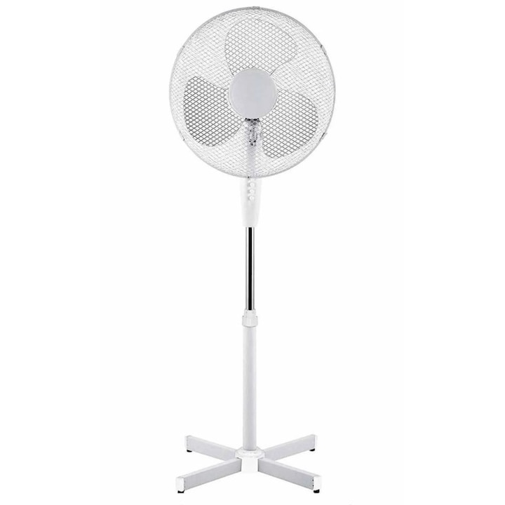 Ventilator de camera, de podea, 42W, 3 trepte de viteza, elice 40 cm, oscilatie 85°, protectie termica, inaltime ajustabila, alb