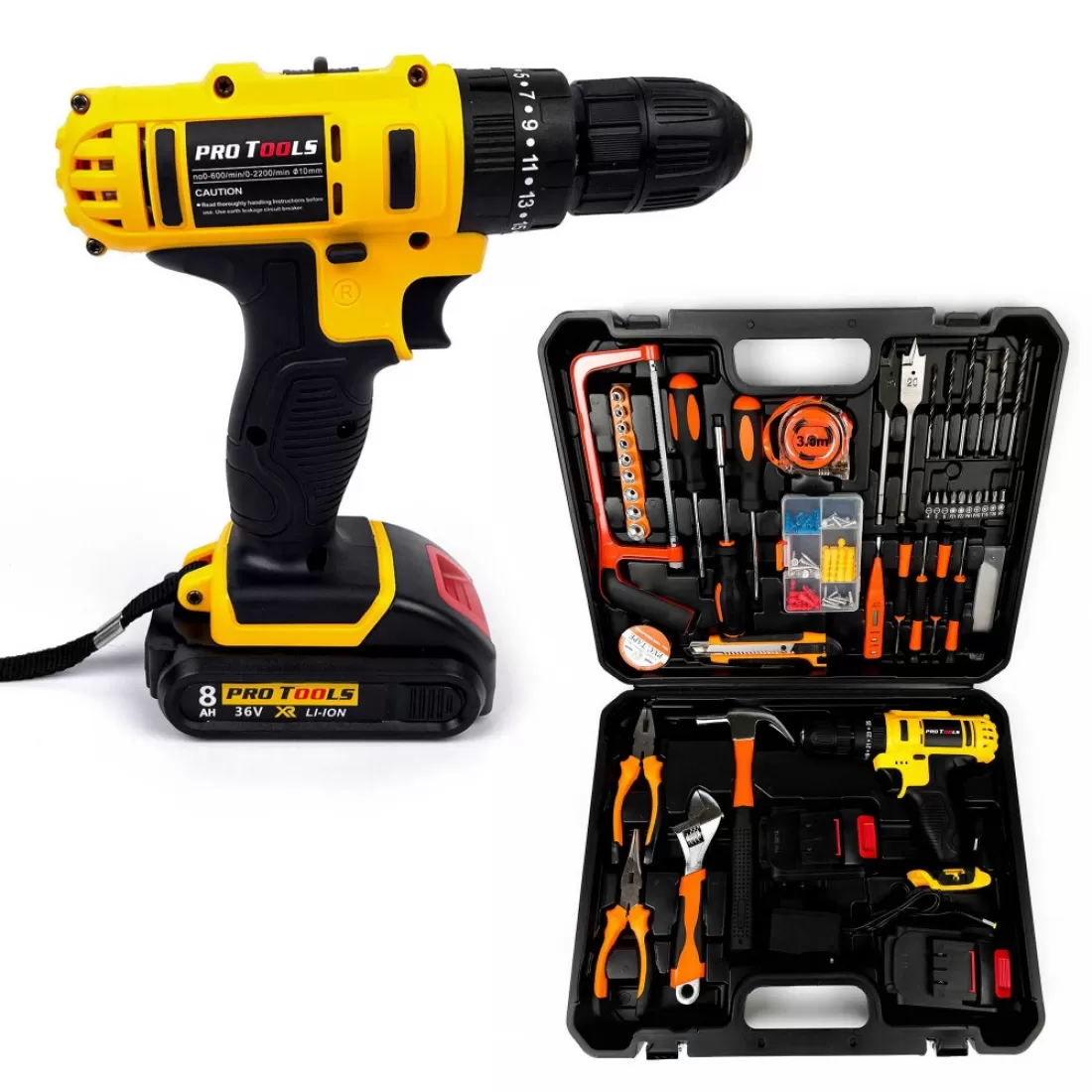 Mașină de Găurit și Înșurubat cu Percuție KraftWorld XR – 2 Acumulatori 36V, 8Ah + 110 Accesorii